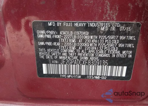 2015 Subaru Xv Crosstrek 2.0I Premium z USA, uszkodzony, nr VIN JF2GPADCXF8309135